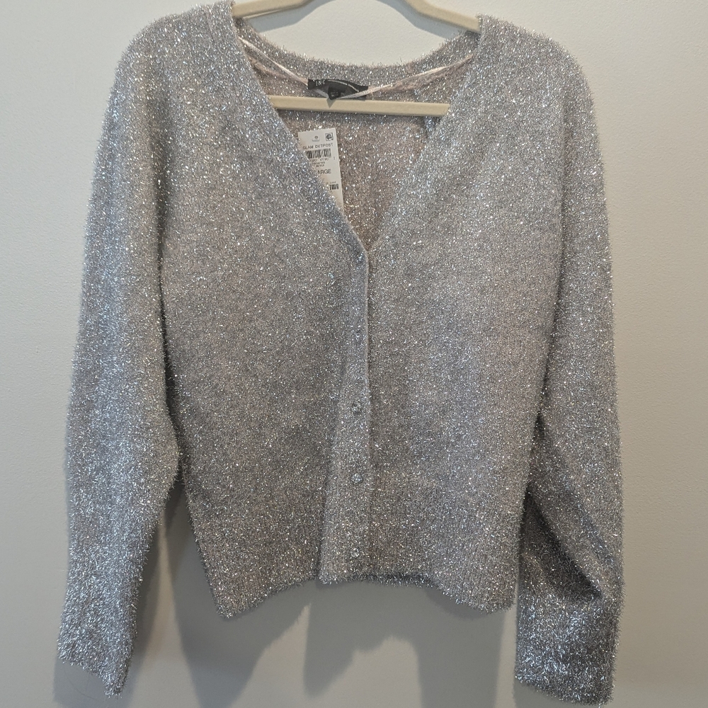 INC International Concepts Shimmering Silver Cardigan
